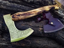 Gold Color Viking Throwing Axe - Hand-Forged Axe Carbon Steel Hatchet w/ Sheath