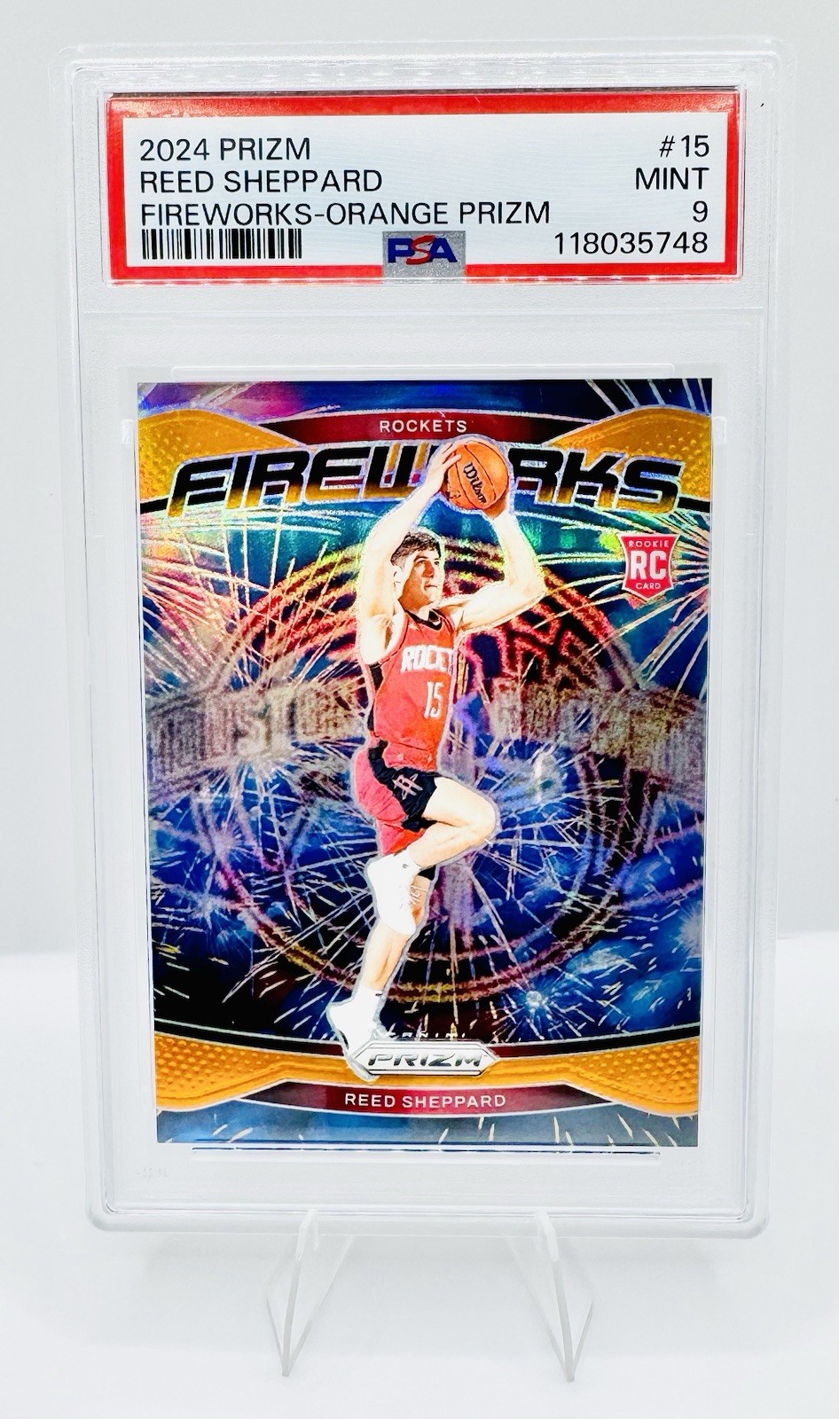 2024-25 Panini Prizm - Fireworks Reed Sheppard #15 Orange /49 (RC)