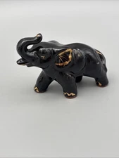 Vintage Elephant Ceramic Porcelain Black Glossy Figurine Made in Japan