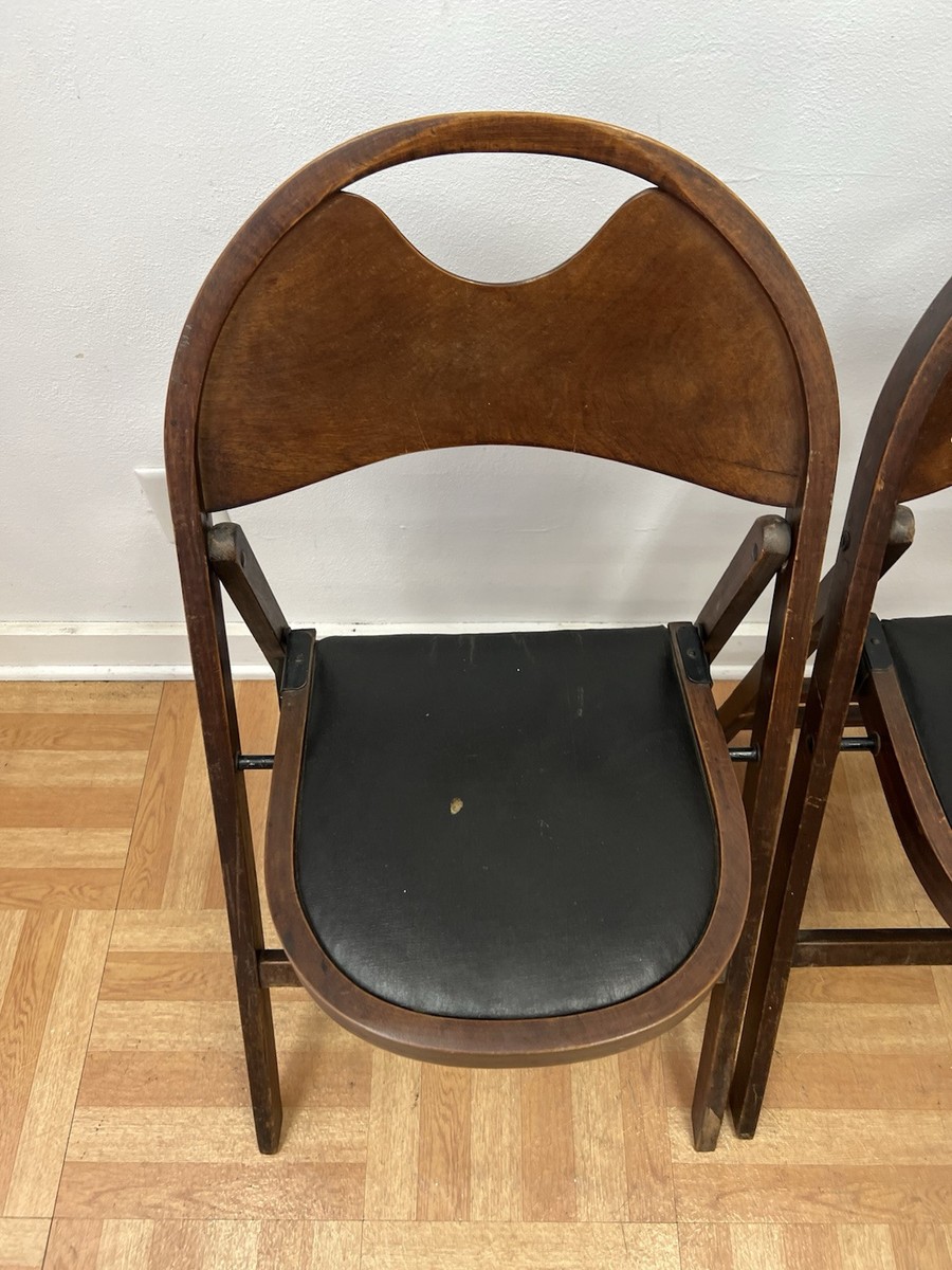 Vintage Wood FOLDING CHAIR PAIR dining wedding church slat