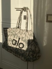 ALO Yoga Gray Tie-Dye Canvas Tote Bag Large Cotton Gym Travel Carry-On NWT