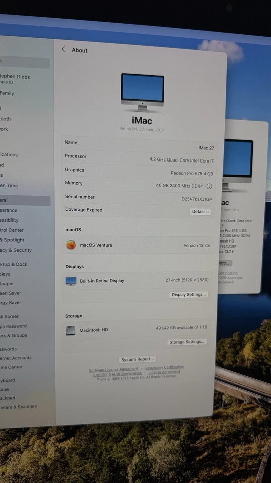 27 pulgadas Apple iMac Retina 5K Core i7-7700K 4,2 GHz 40 GB RAM 1 TB SSD A1419 2017 Foto 3 de 4