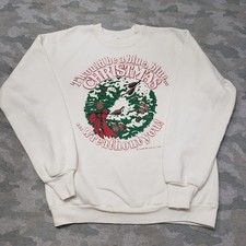 Vintage Christmas Jerzees Sweatshirt Mens Large White Pullover Long Sleeve