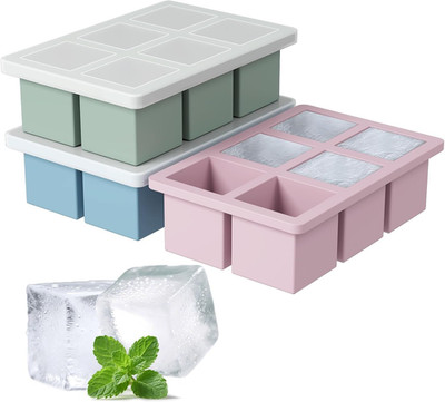 Large Silicone Ice Cube Tray 3Pack,  Big Square Ice Cube Molds for Whisky Cockta