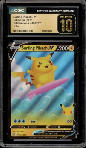 Pokemon Surfing Pikachu V Celebrations Holo Ultra Rare #008 CGC 10 Pristine