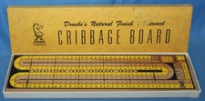 Vintage DRUEKE'S No. 2050 Wood Cribbage Board with Original Box, and Pegs