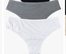 NEW HANKY PANKY Supima Cotton Hi Waist Thong Panties 2 Pairs XS Grey/white  68