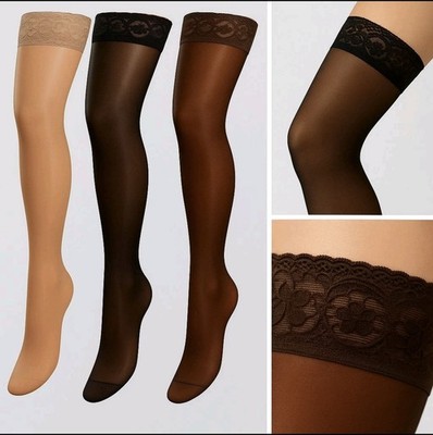LEGROOM Halterlose Strümpfe, 20 DEN, natur, schwarz, braun , Markenqualität