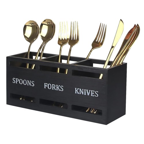Silverware Caddy for Countertop, Wooden Cutlery Holder, Utensil Caddy for For...