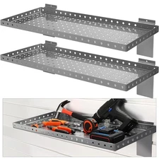 Thyle 2 Pcs Slat Wall Shelves, Heavy Duty Metal Slatwall 10 x 24 Inch, Silver 