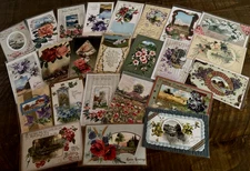 ~Lot of 25~ 1900's Greetings Postcards~Flowers & Scenes~ Floral -in sleeves~k246
