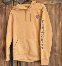 Carhartt Relaxed Fit Brown Pullover Hoodie Logo Pockets Drawstring Hood M