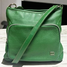 The Sak Green Leather Crossbody Shoulder Bag, Adjustable Strap