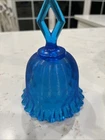 Vintage Fenton Blue Glass Bell Threaded Diamond Optic Ruffled