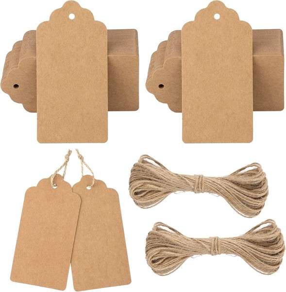 100Stk GeschenkanhäNger Braun: 5X10Cm Kraftpapier Etiketten AnhäNger Mit J-image