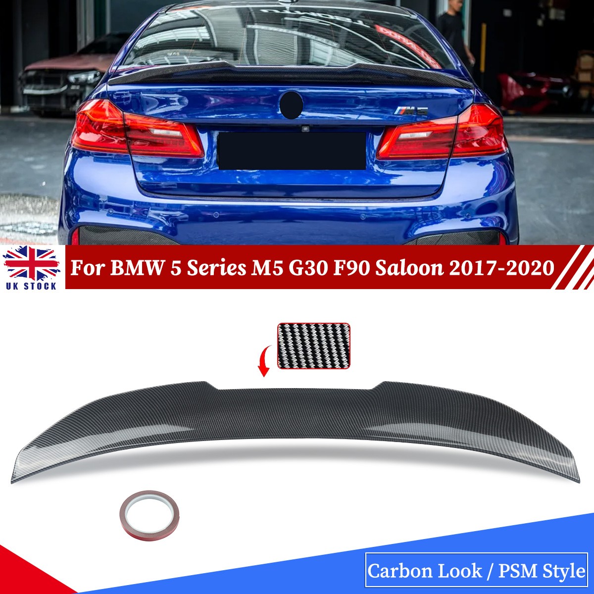 For BMW 5 Series M5 G30 F90 Carbon Fibre Style High Kick PSM Ducktail Spoiler