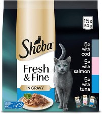 Image of Sheba Cat Wet Food - Fresh and Fine - Cat Pouches Fish in Gravy - 3 x 15 x 50 g