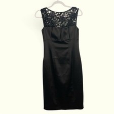 David Meister lace top accent midi shift dress ladies size 4 sleeveless romantic