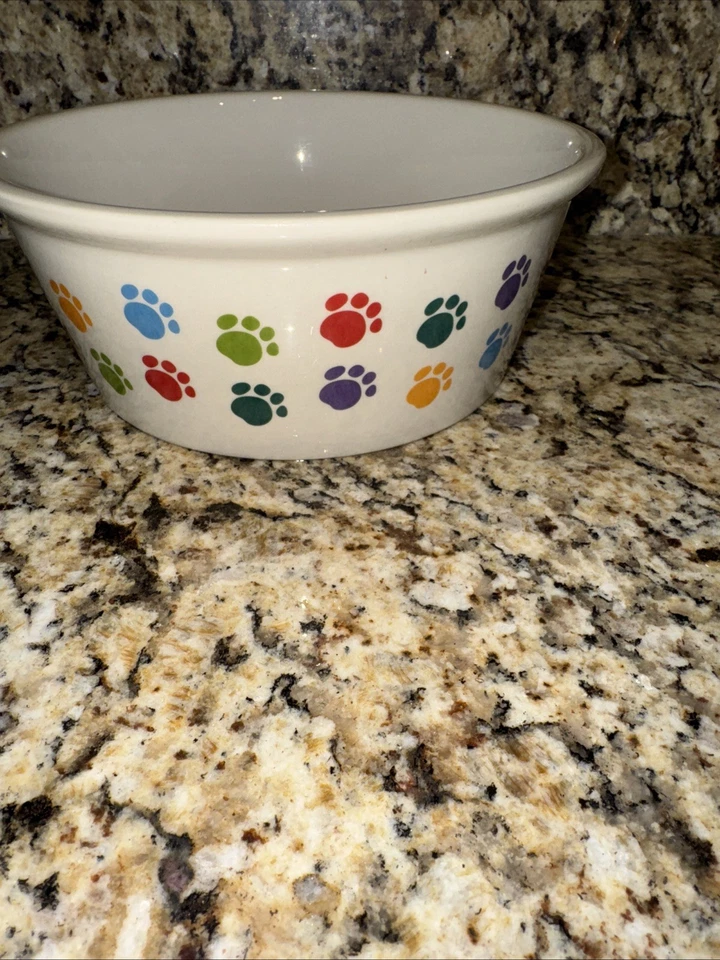 Dog Dish Stoneware Food Or Water Bowl By Fido’s Diner Rainbow Paws Pattern - Image 3 of 4