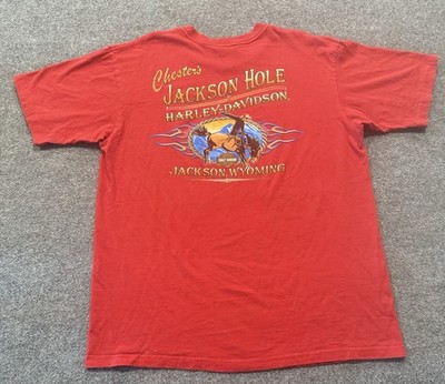 Harley Davidson Shirt Men s XL Jackson Hole Wyoming Cowboy Flames Biker 89