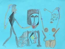 Bernd Klug 1943-2016 Berlin / large drawing around 2008-09 figures woman art brut