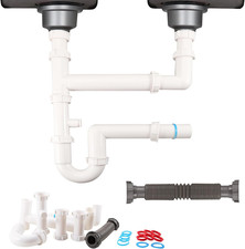 Universal 1-1/2" Kitchen Sink Drain Kit, Space-Saving Kitchen Drain P-Trap with