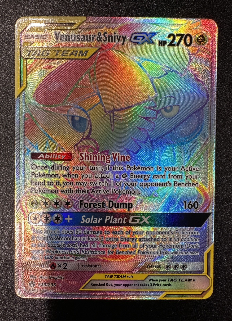 Venusaur & Snivy GX (Secret) 249/236 Cosmic Eclipse 2019 Pokemon Card NM
