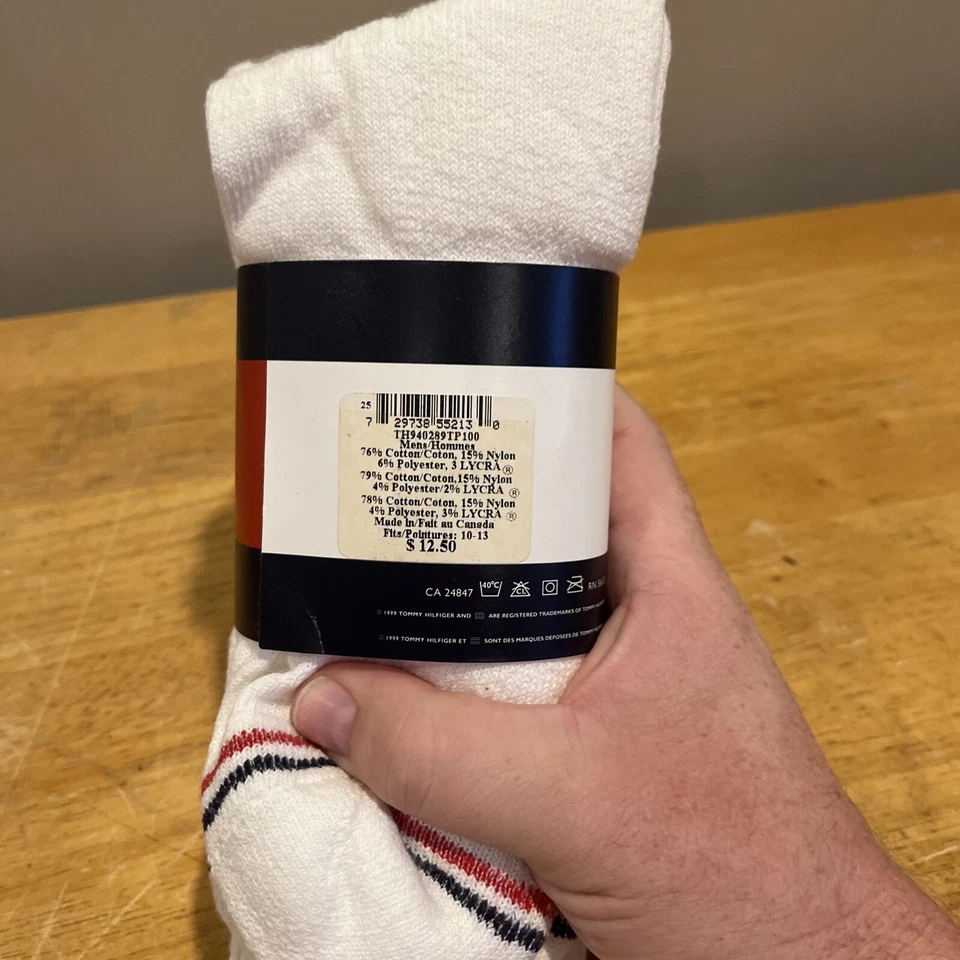 De colección Tommy Hilfiger 3 Pares Calcetines Atléticos Hombres Blanco 3 Logotipos Talla 10-13 Nuevos Foto 4 de 4