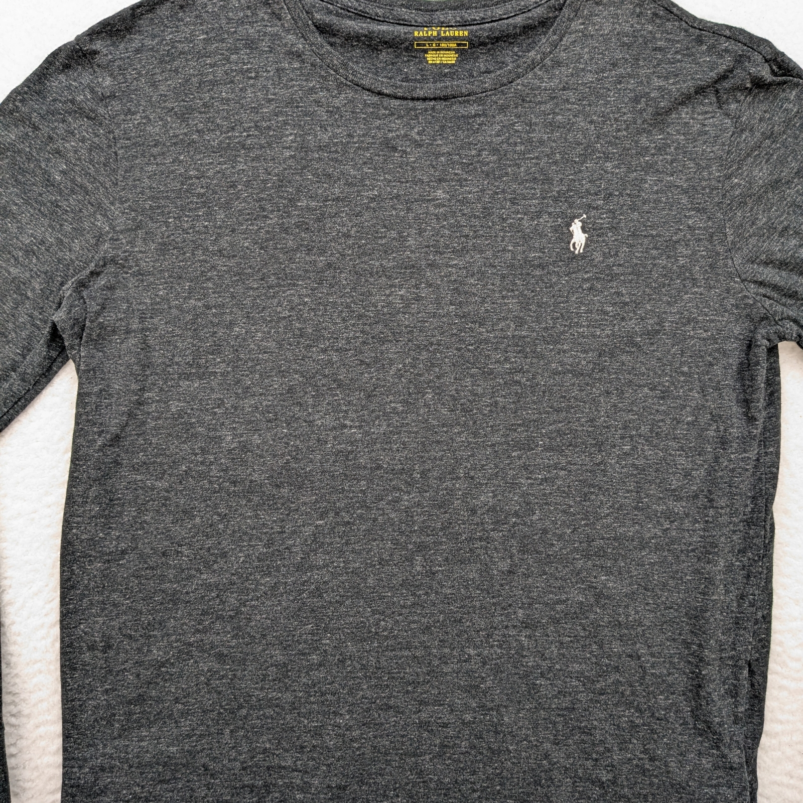 PONY Polo Ralph Lauren camicia uomo grande manica lunga grigia girocollo logo maglietta classica