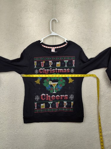 Sudadera para mujer Holiday Time mediana negra con estampado navideño mezcla de algodón pulóver - Imagen 8 de 16