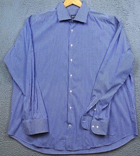 Armani Collezioni Shirt Mens 18 45 Large Blue Gingham Button Up Long Sleeve - Picture 2 of 11