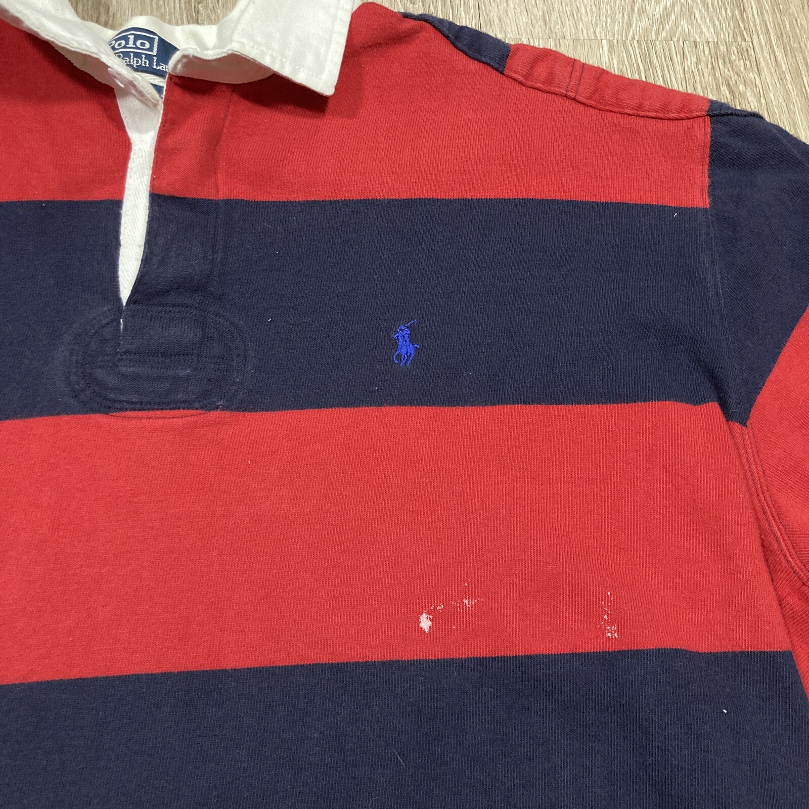 Camicia Ralph Lauren XL Distressed anni 90 00 Y2k Polo Pony a righe PRL maglietta con colletto