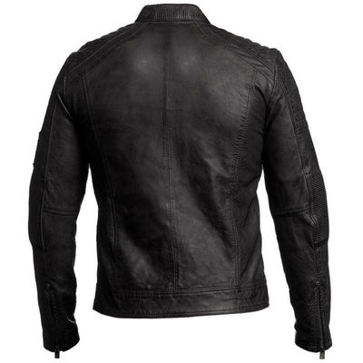 Men's Biker Vintage Motorcycle Black Real Sheepskin Leather Jacket