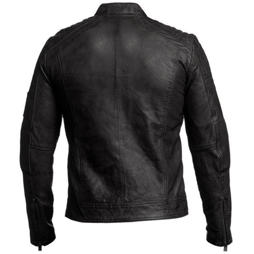 Men's Biker Vintage Motorcycle Black Real Sheepskin Leather Jacket - Picture 2 of 5