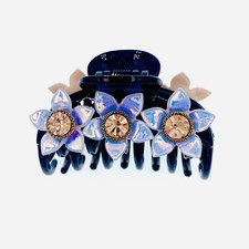 USA ACRYLIC NACRE FLOWER HAIR CLAW JAW CLIP made with SWAROVSKI CRYSTAL Brown A5