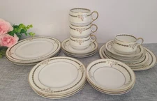 Set Of 20 Pcs Theodore Haviland Limoges France Beige Ribbon Floral  Dinnerware