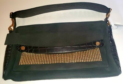 Escada Black Leather Bag with Gold Accents Escada Black Canvas Gold Flower Accents Shoulder Bag - Etsy main image 2