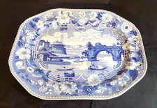 English Staffordshire Pottery Large Meat Platter. "Ponte Rotto" Rome. 1820's