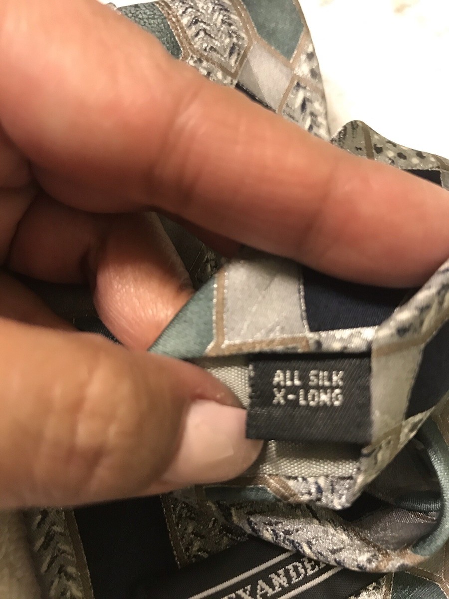 Cravate Alexander Lloyd 100% Soie Extra Longue - Motif Géométrique Gris - Occasion USA