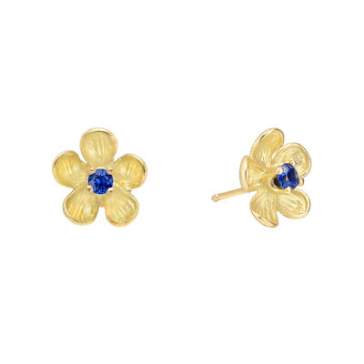 14K Gold 0.30 CT Blue Sapphire Gemstone Floral Earrings - The Jewelz