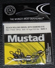 8 Pack Mustad Rolling Swivel with Diamond Eye Size 4 103lb Swivels 77500-04 