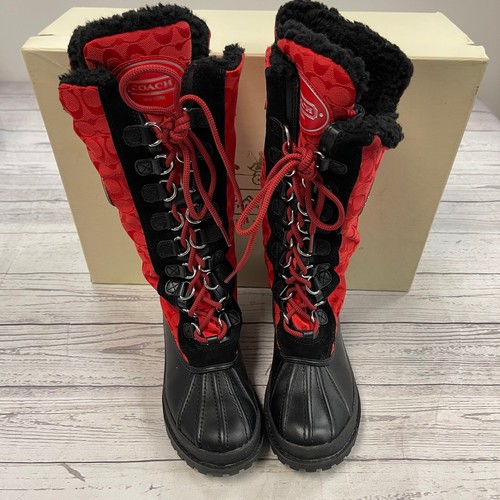 Coach Libby Red Suede Shearling Logo 