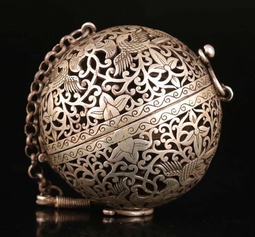 CHINESE Old TIBETAN SILVER COPPER PENDANT INCENSE BURNER OLD DRAGON PHOENIX YT2 - Picture 2 of 5