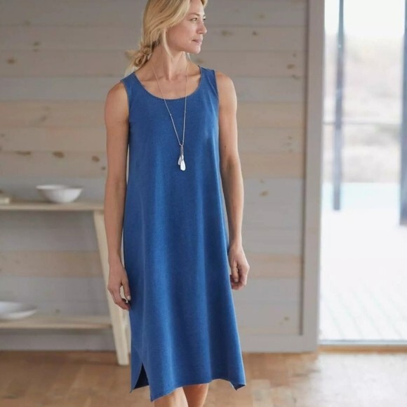 J.JILL Pure Jill Size XS Chambray Blue Cotton Swing Midi Dress Relaxed Fit