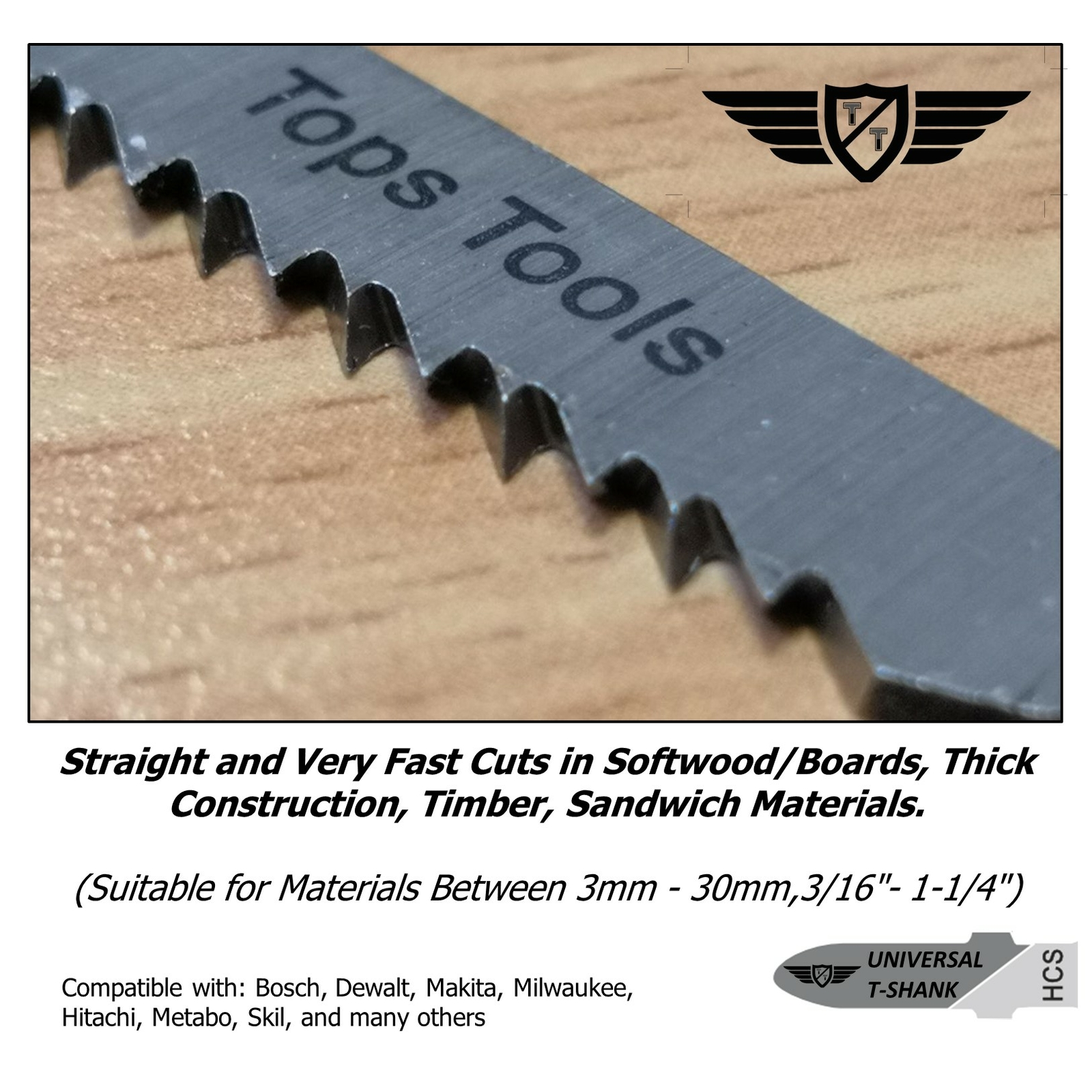 5 x TopsTools T101BR Down Cut Jigsaw Blades for Wood Straight and Clean