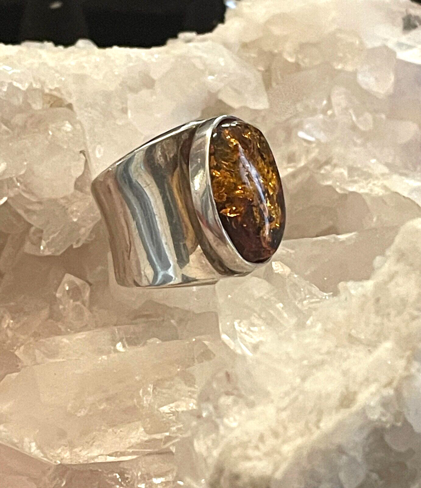 STERLING SILVER  LARGE BALTIC AMBER RING SIZE 8 A… - image 1