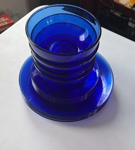 Set Of 12 Vintage Cobalt Blue Plates