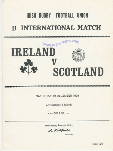 Ireland B v Scotland B RUGBY PROGRAMME - 1 December 1979 Lansdowne Rd, Dublin