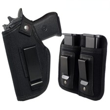 Tactical Concealed Carry IWB OWB Pistol Holster Pouch with Double Magazine Pouch