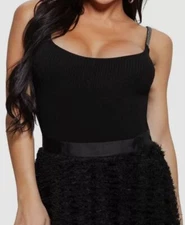 GUESS Women's Black Nevia Solid Rhinestone-Strap Bodysuit Top Size L